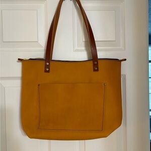 Mustard Yellow Tote Bag with Brown Straps